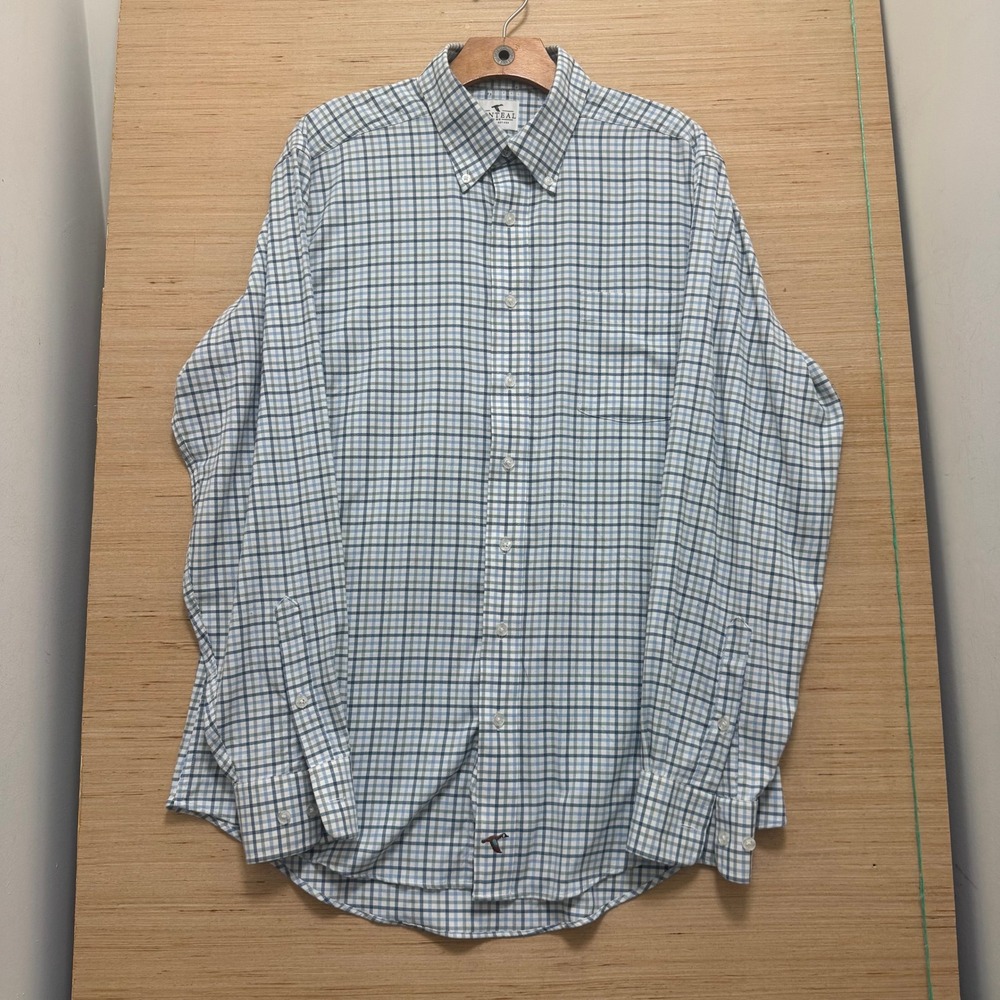 Genteal Apparel Refined Mens Medium Blue White Plaid Button Down Shirt Mallard